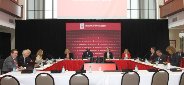 The Indiana University Board of Trustees members meet in Bloomington on June 12, 2025. (Credit: Kirsten Adair)